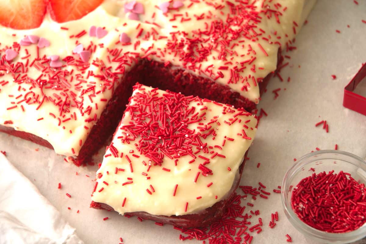 Valentine’s Day Red Velvet Sheet Cake