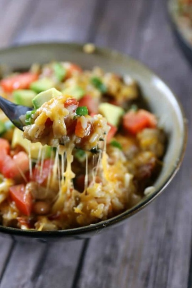 One Pot Chicken and Rice Burrito Bowls