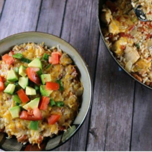 One Pot Chicken and Rice Burrito Bowls