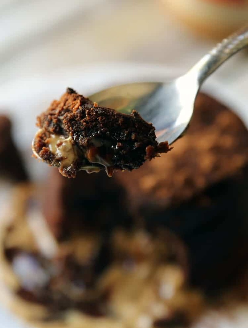Peanut Butter Chocolate Molten Lava Cakes on a fork