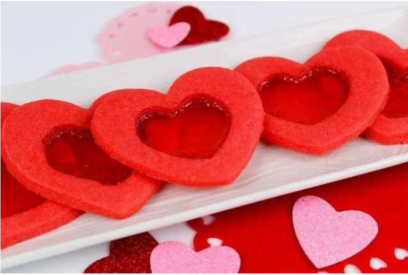 Valentine's Day Heart-Shaped Stained Glass Cookies