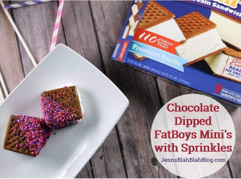 Chocolate Dipped FatBoys Mini's Ice Cream Sandwiches with Sprinkles