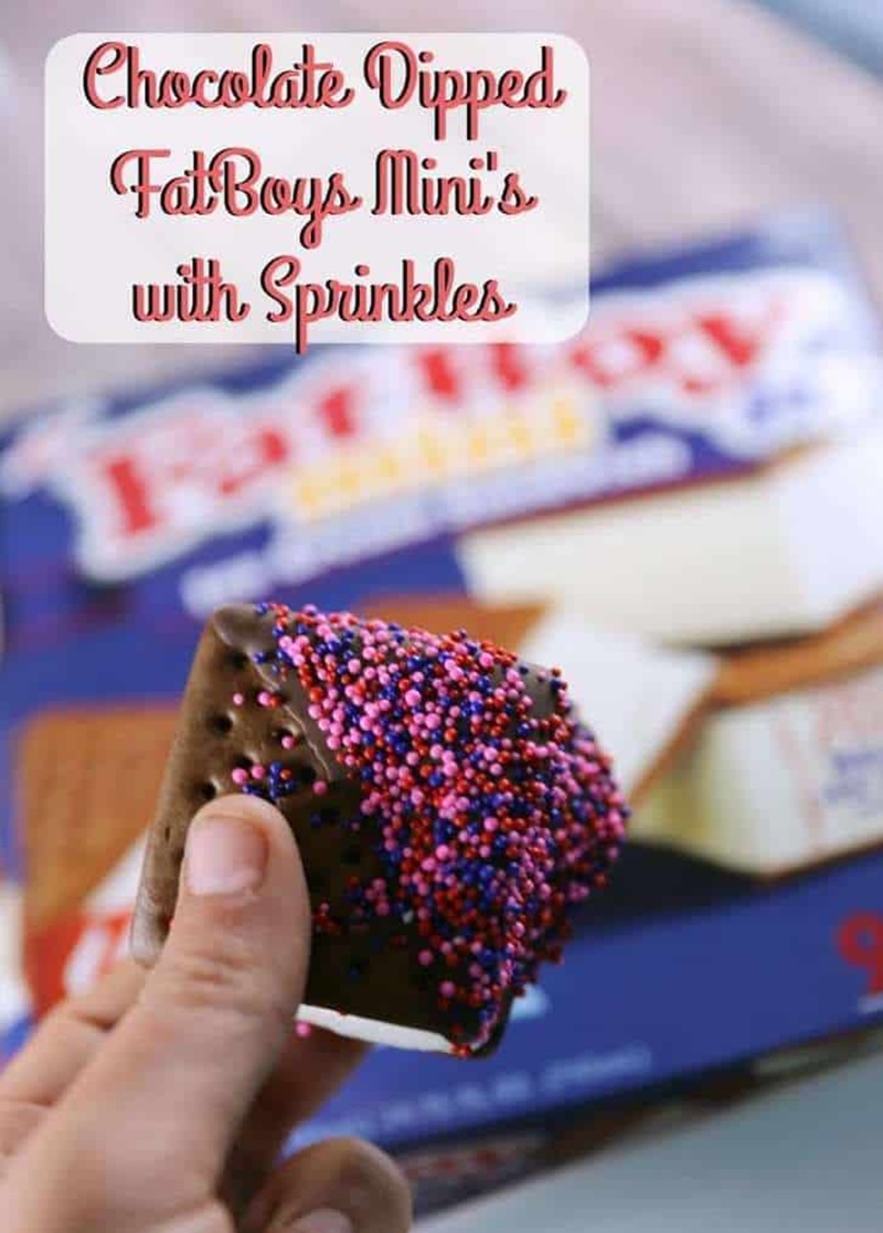 Chocolate Dipped FatBoys Mini's Ice Cream Sandwiches with Sprinkles