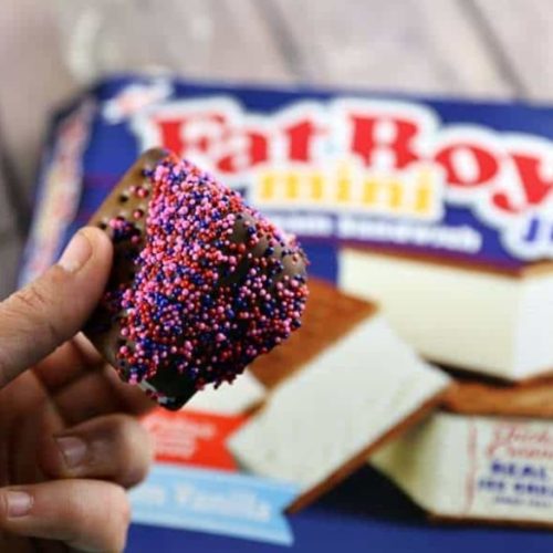 Chocolate Dipped FatBoys Mini's Ice Cream Sandwiches with Sprinkles