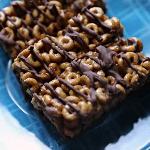 Peanut Butter Honey Cereal Bars with Dark Chocolate