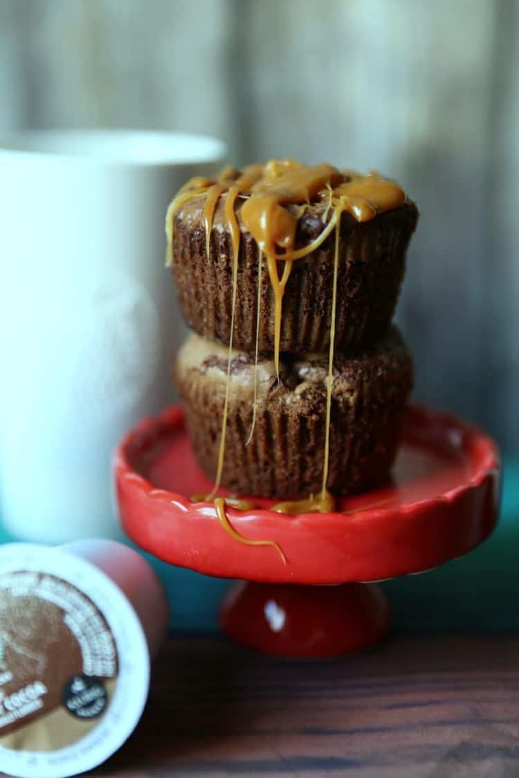 Caramel Stuffed Brownie Cupcakes