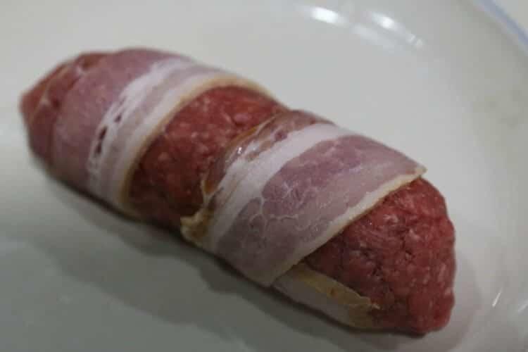 burger dog wrapped in bacon