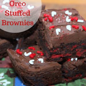 Brownies stuffed with Christmas oreo cookies