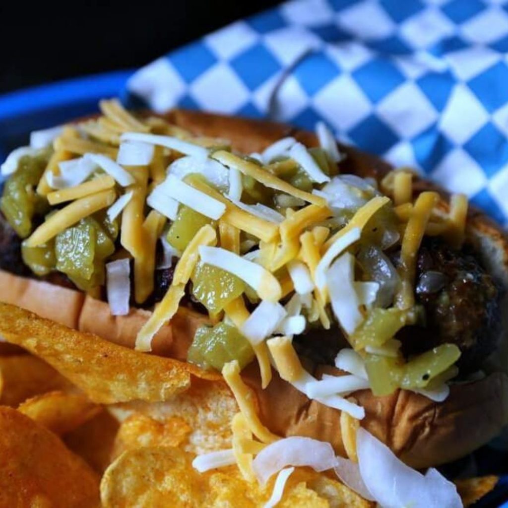 Green Chili & Mushroom Bacon Burger Dog