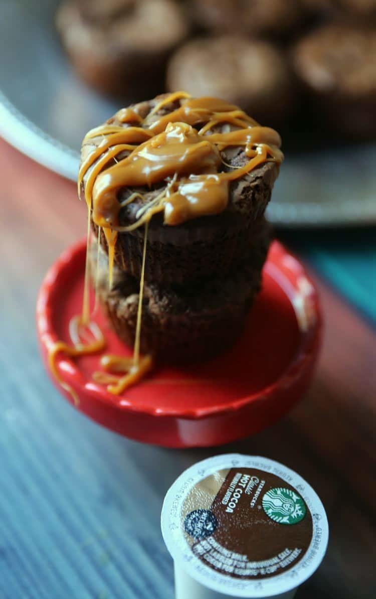 Caramel Stuffed Brownie Cupcakes