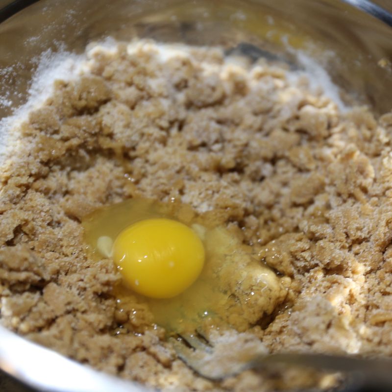 peanut butter egg and sugar in mixing bowl