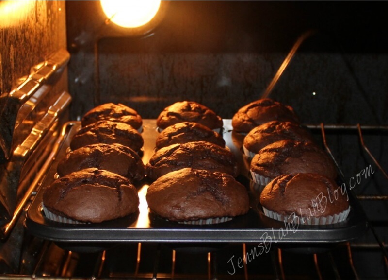 Halloween Black Cat Chocolate Cupcakes 14 cupcakes baking in oven