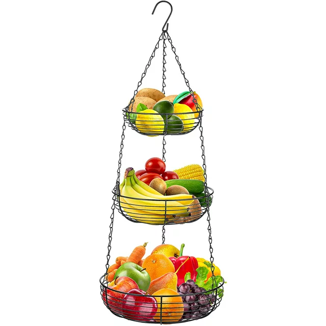 Heavy Duty 3-Tier Hanging Fruit and Vegetable Basket